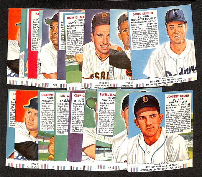 Lot of (23) Different 1952 Red Man Tobacco Cards with Tabs w. Duke Snider